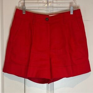 J. Crew Remi Stretch Linen Blend Pleated Cuff Shorts Red 8